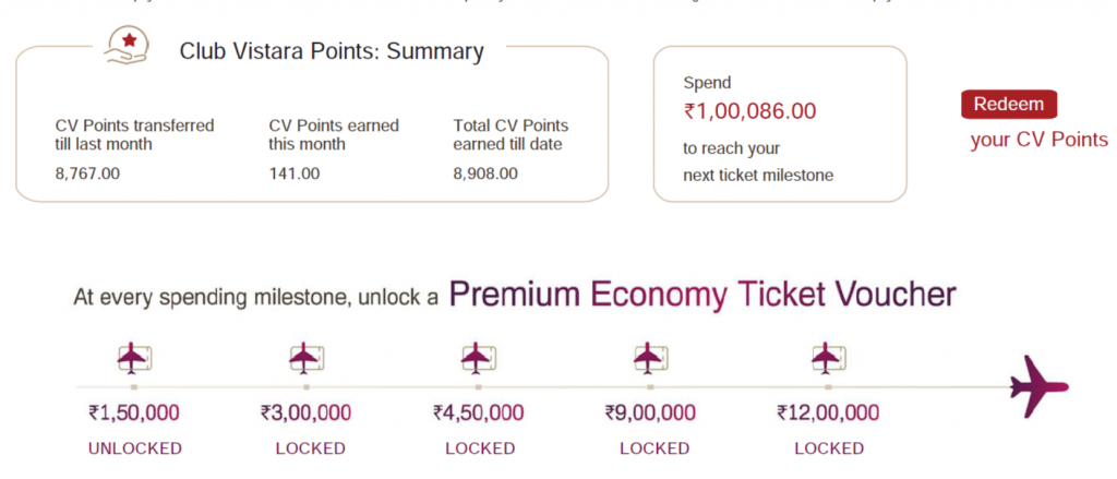 IDFC Club Vistara Credit Card Bill payment Summary